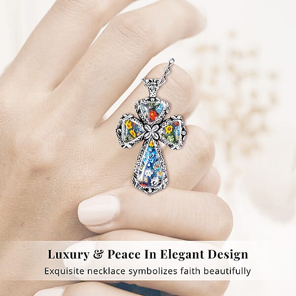 Shop Lc Multi Murano Style Cross Pendant Necklace For Women In Stainless Steel 20 Inches