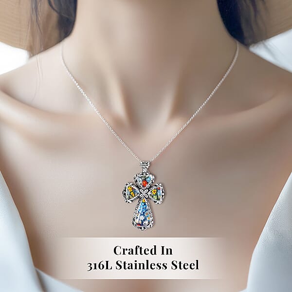 Shop Lc Multi Murano Style Cross Pendant Necklace For Women In Stainless Steel 20 Inches