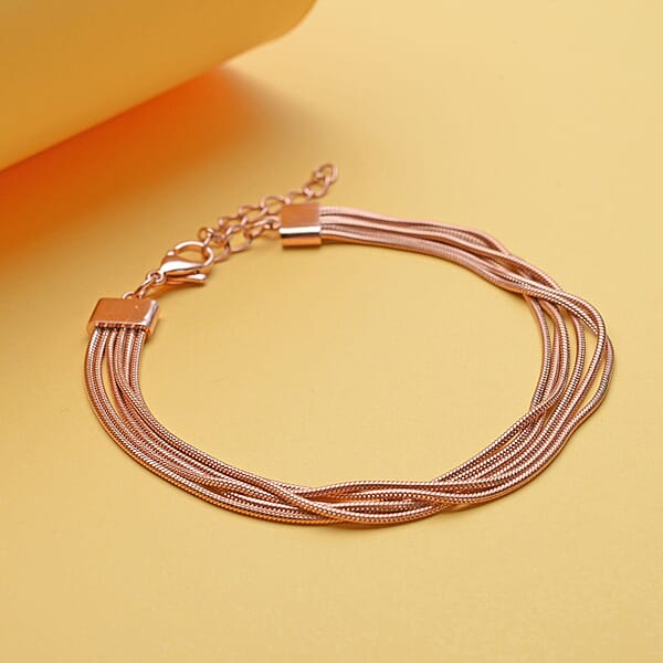 Shop Lc Multi Row Snake Chain Bracelet In ION Plated Rose Gold Stainless Steel (7.50-9.00In)