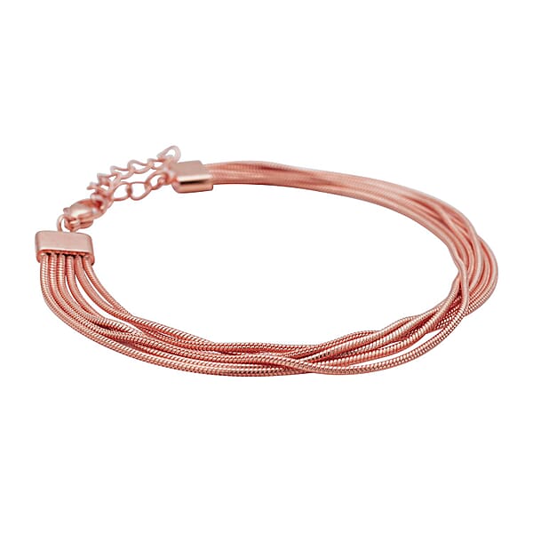 Shop Lc Multi Row Snake Chain Bracelet In ION Plated Rose Gold Stainless Steel (7.50-9.00In)