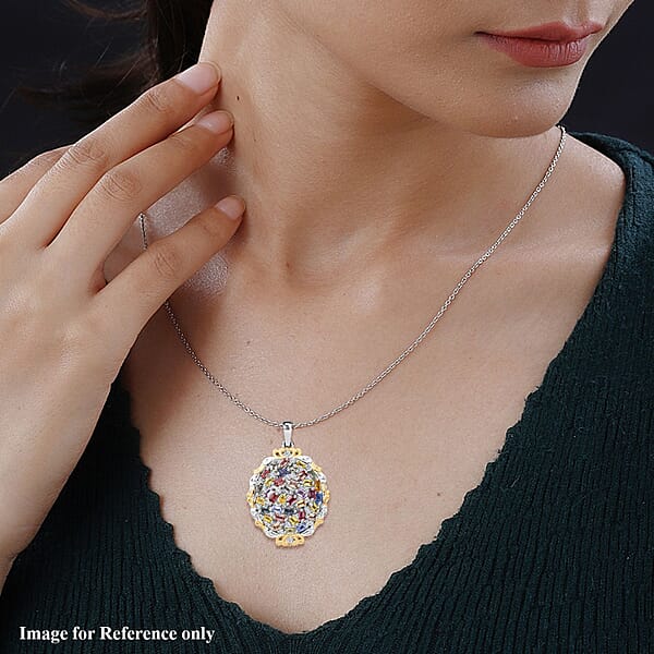 Shop Lc Multi Sapphire And White Zircon 4.15 Ctw Prism Blossom Pendant Necklace In 18K Vermeil YG And Rhodium Over Sterling Silver 20 Inches