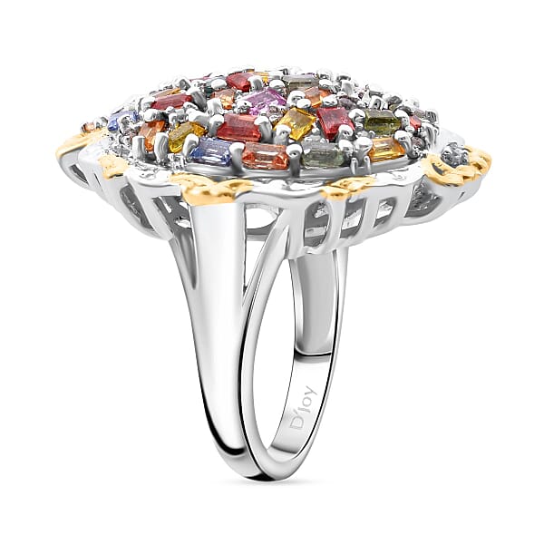 Shop Lc Multi Sapphire And White Zircon 4.15 Ctw Prism Blossom Ring In 18K Vermeil YG And Rhodium Over Sterling Silver