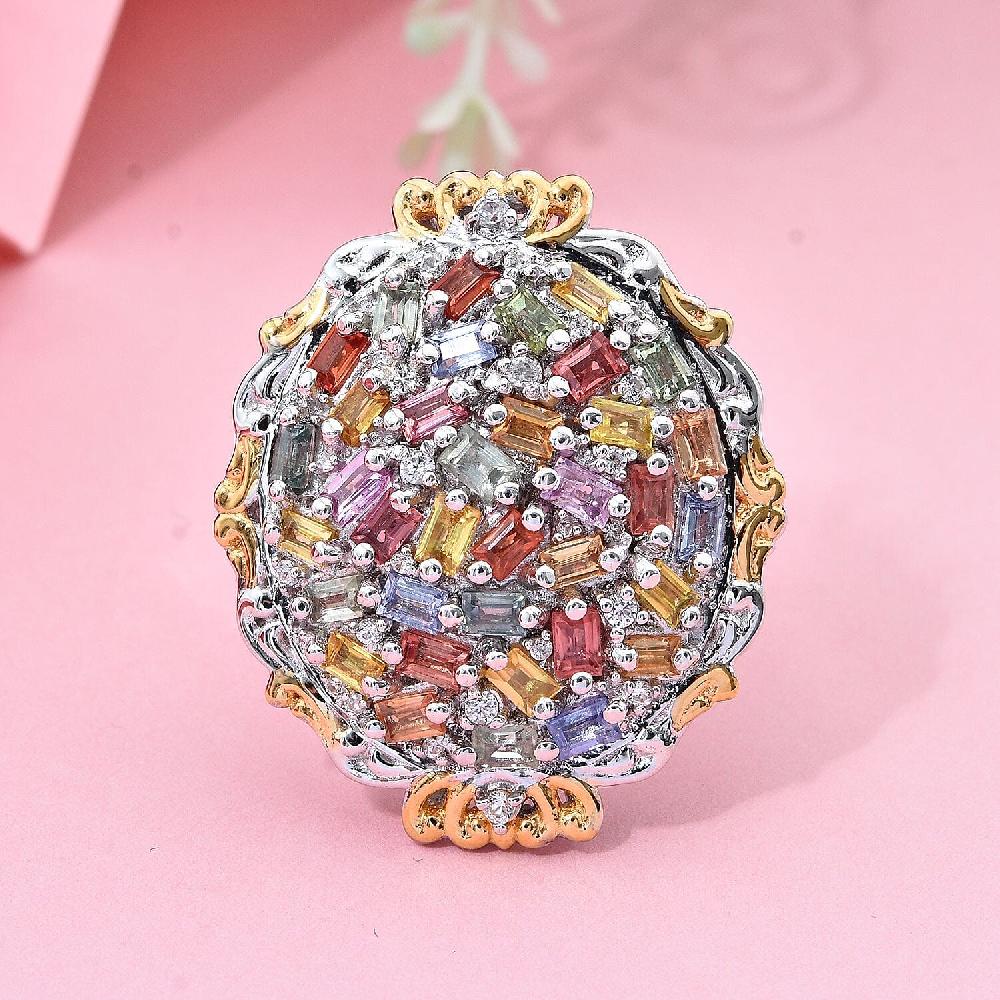 shop lc Multi Sapphire and White Zircon 4.15 ctw Prism Blossom Ring in 18K Vermeil YG and Rhodium Over Sterling Silver