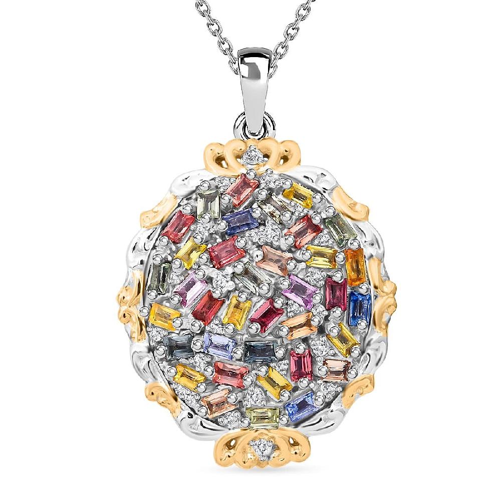 shop lc Multi Sapphire and White Zircon 4.15 ctw Prism Blossom Pendant Necklace in 18K Vermeil YG and Rhodium Over Sterling Silver 20 Inches
