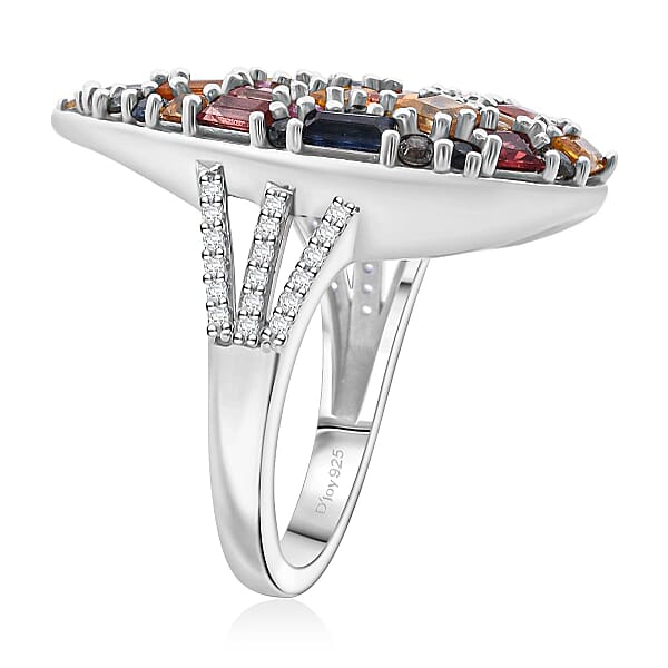 Shop Lc Multi Sapphire And White Zircon 5.40 Ctw Ring In Rhodium Over Sterling Silver