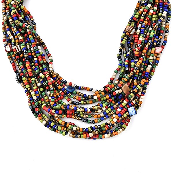 Shop Lc Multi Seed Bead Layered Necklace (18 Inches) Wooden Buckle Stretch Bracelet