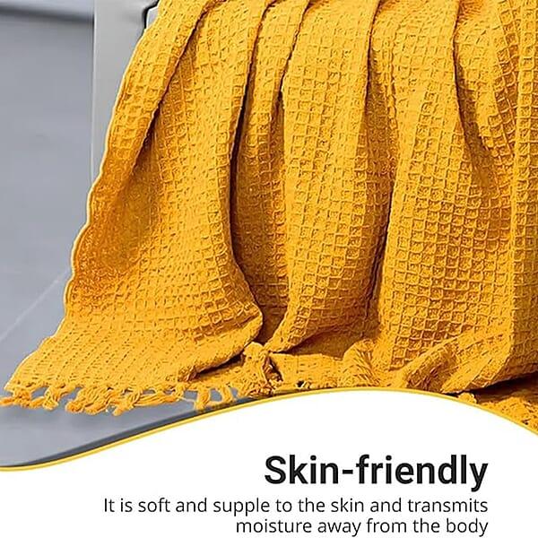 Shop Lc Mustard Honeycomb Pattern Throw With Tassels (Cotton)