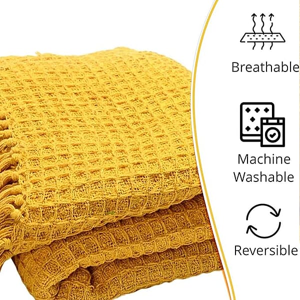 Shop Lc Mustard Honeycomb Pattern Throw With Tassels (Cotton)