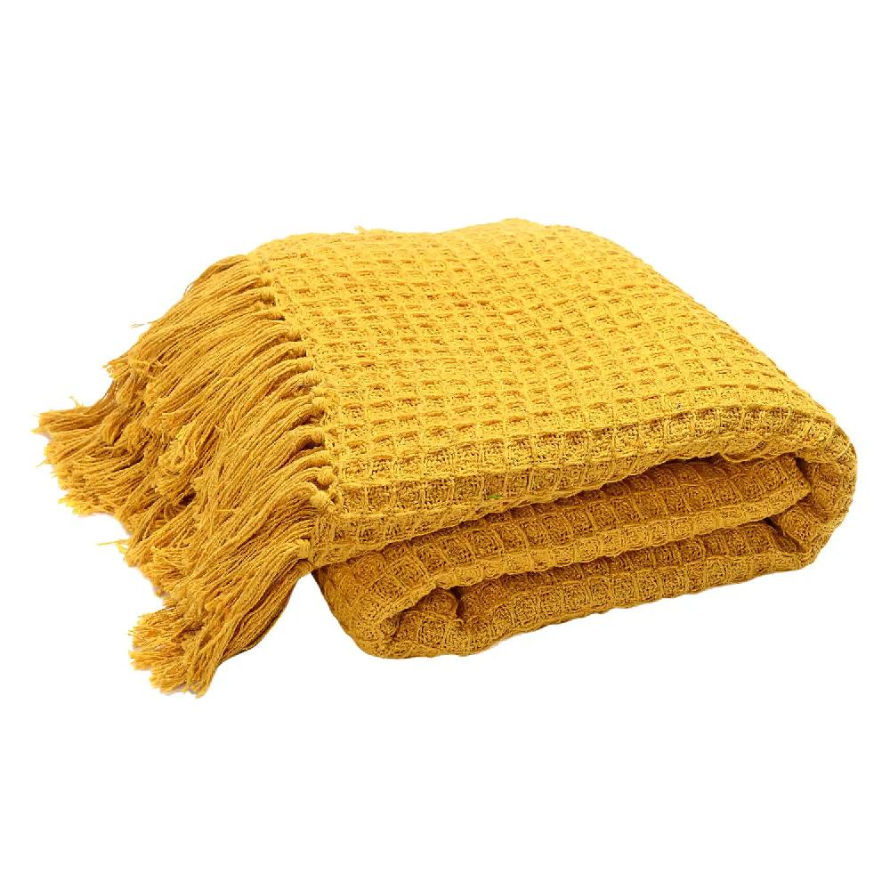 shop lc Mustard Honeycomb Pattern Throw with Tassels (Cotton)