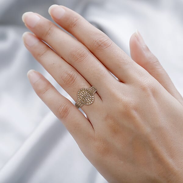 Shop Lc Natural Champagne Diamond 1.00 Ctw Cluster Ring In Vermeil Rose Gold Over Sterling Silver