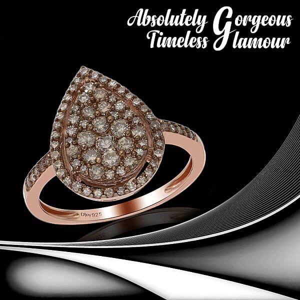 Shop Lc Natural Champagne Diamond 1.00 Ctw Ring In Rhodium And Vermeil RG Over Sterling Silver Cocktail Cluster Rings For Women