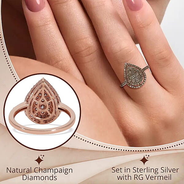 Shop Lc Natural Champagne Diamond 1.00 Ctw Ring In Rhodium And Vermeil RG Over Sterling Silver Cocktail Cluster Rings For Women