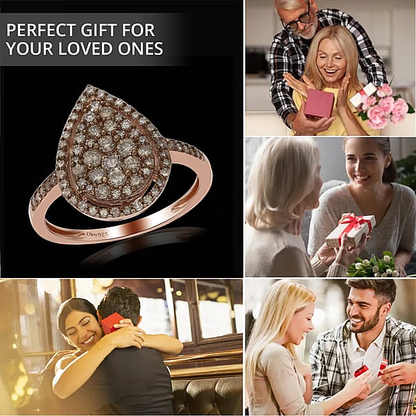 Shop Lc Natural Champagne Diamond 1.00 Ctw Ring In Rhodium And Vermeil RG Over Sterling Silver Cocktail Cluster Rings For Women