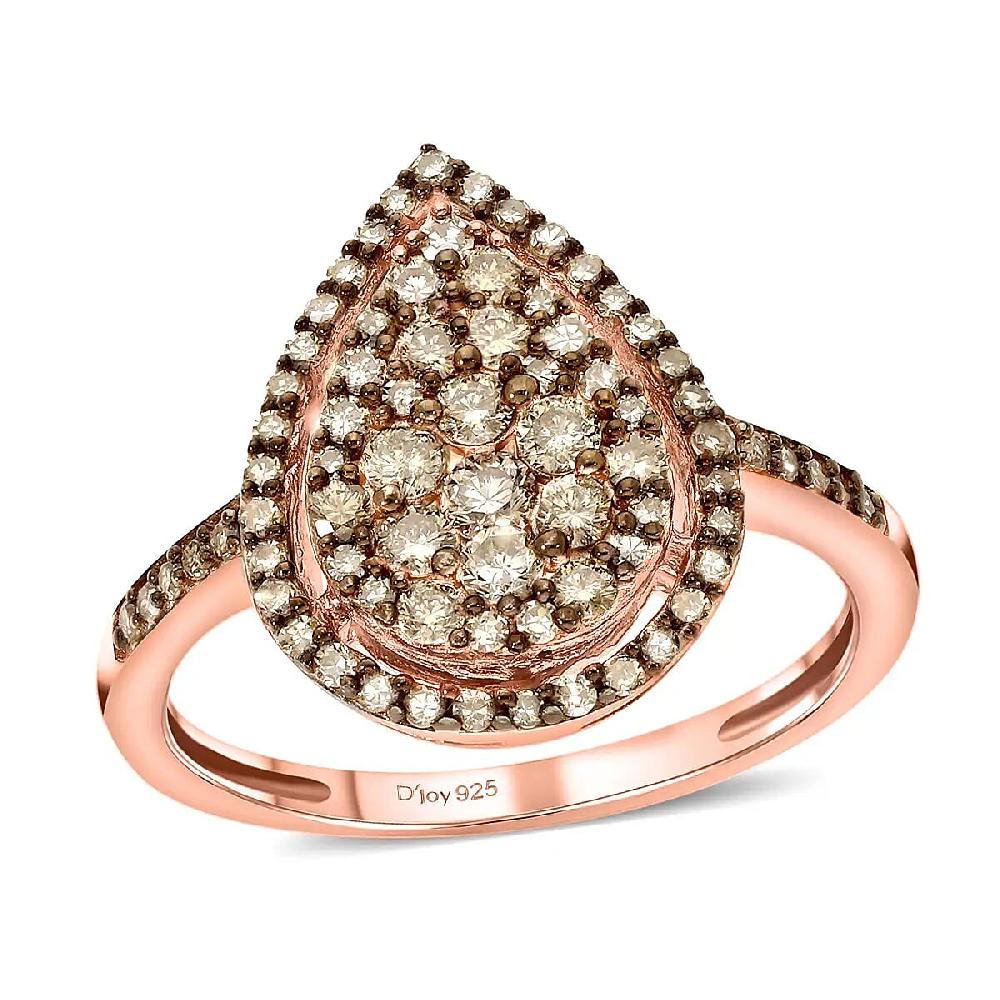 shop lc Natural Champagne Diamond 1.00 ctw Ring in Rhodium and Vermeil RG Over Sterling Silver Cocktail Cluster Rings For Women