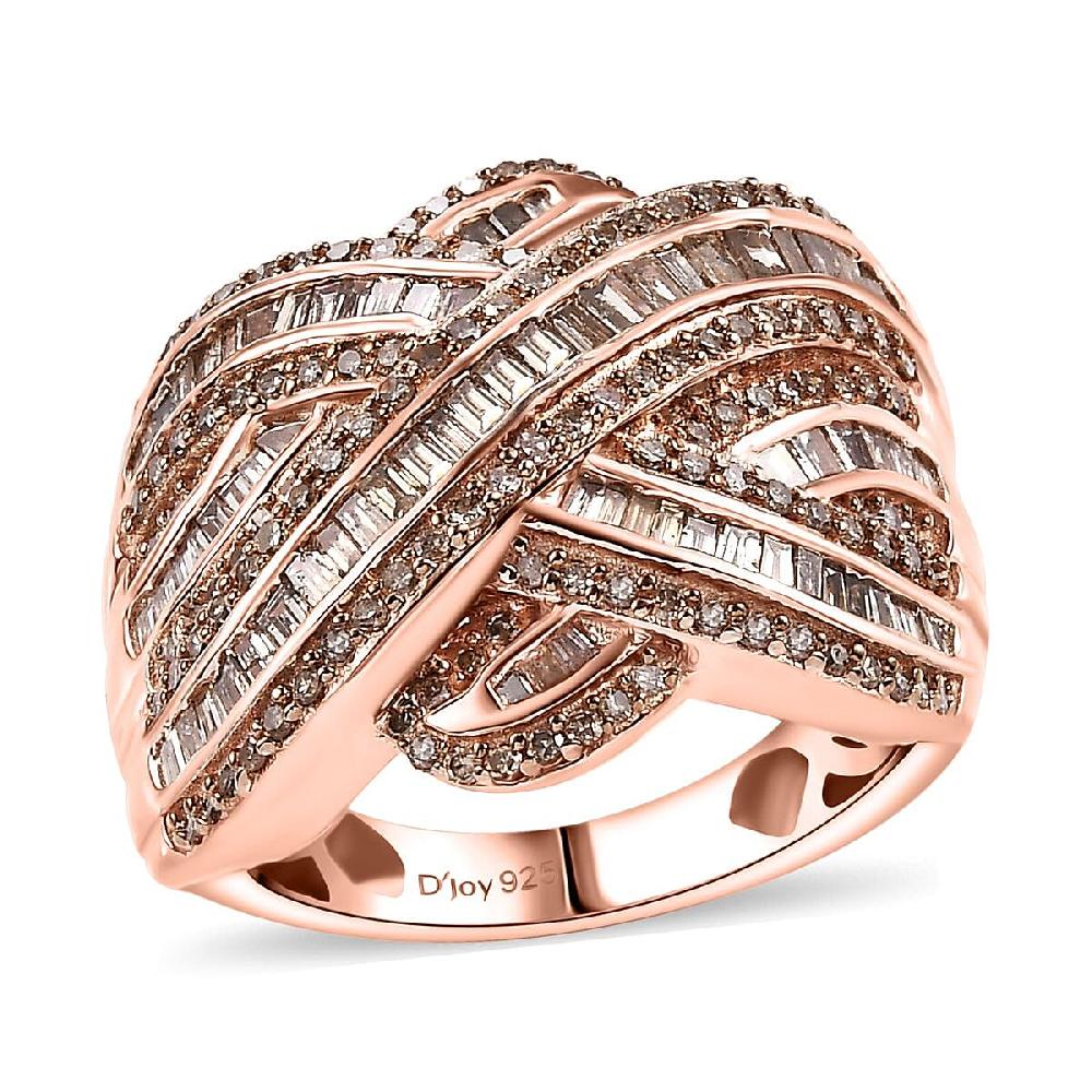 shop lc Natural Champagne Diamond 1.50 ctw Ring in 18K Vermeil Rose Gold Over Sterling Silver