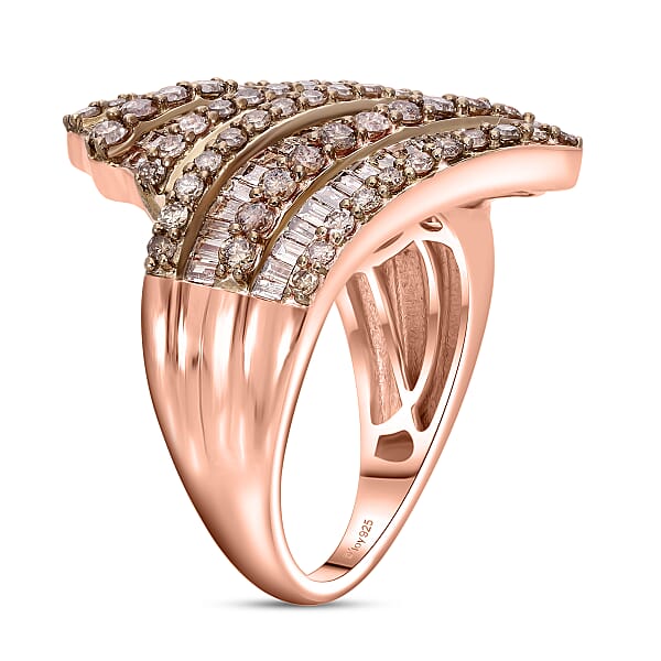 Shop Lc Natural Champagne Diamond 2.00 Ctw Bypass Ring In Vermeil Rose Gold Over Sterling Silver