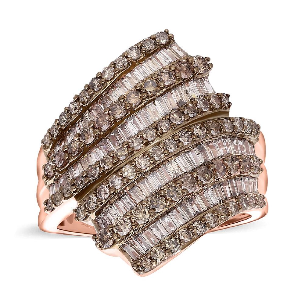 shop lc Natural Champagne Diamond 2.00 ctw Bypass Ring in Vermeil Rose Gold Over Sterling Silver