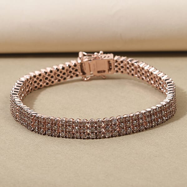 Shop Lc Natural Champagne Diamond 5.00 Ctw 3 Row Bracelet In Vermeil Rose Gold Over Sterling Silver (7.25 In)