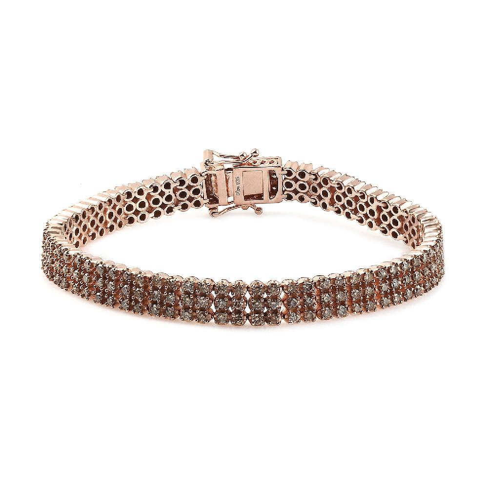 shop lc Natural Champagne Diamond 5.00 ctw 3 Row Bracelet in Vermeil Rose Gold Over Sterling Silver (7.25 In)
