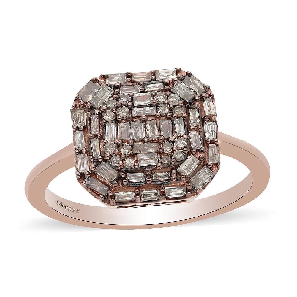 shop lc Natural Champagne Diamond Cluster Ring in Vermeil Rose Gold Over Sterling Silver 0.50 ctw
