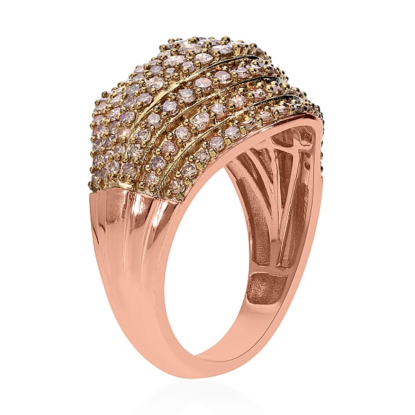 Shop Lc Natural Champagne Diamond Eye Ring In Vermeil Rose Gold Over Sterling Silver 2.00 Ctw