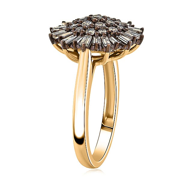 Shop Lc Natural Champagne Diamond Snowflake Ring In 14K YG Over Sterling Silver 1.00 Ctw
