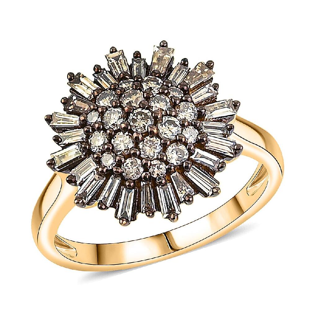 shop lc Natural Champagne Diamond Snowflake Ring in 14K YG Over Sterling Silver 1.00 ctw