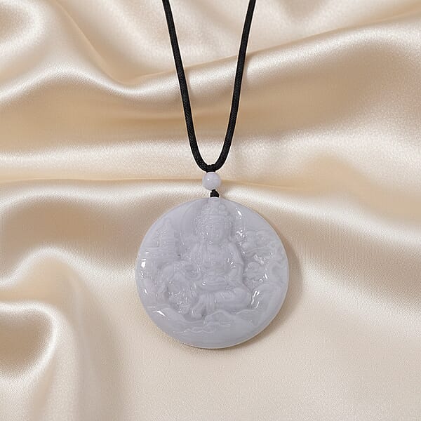 Shop Lc Natural Jade 10.00 Ctw Carved Buddha Pendant With Black Rope Cord Necklace (28 Inches)