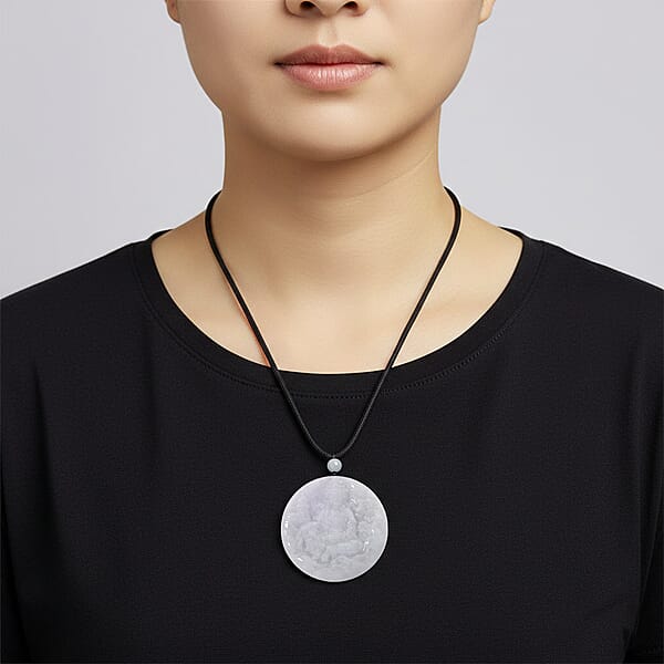 Shop Lc Natural Jade 10.00 Ctw Carved Buddha Pendant With Black Rope Cord Necklace (28 Inches)