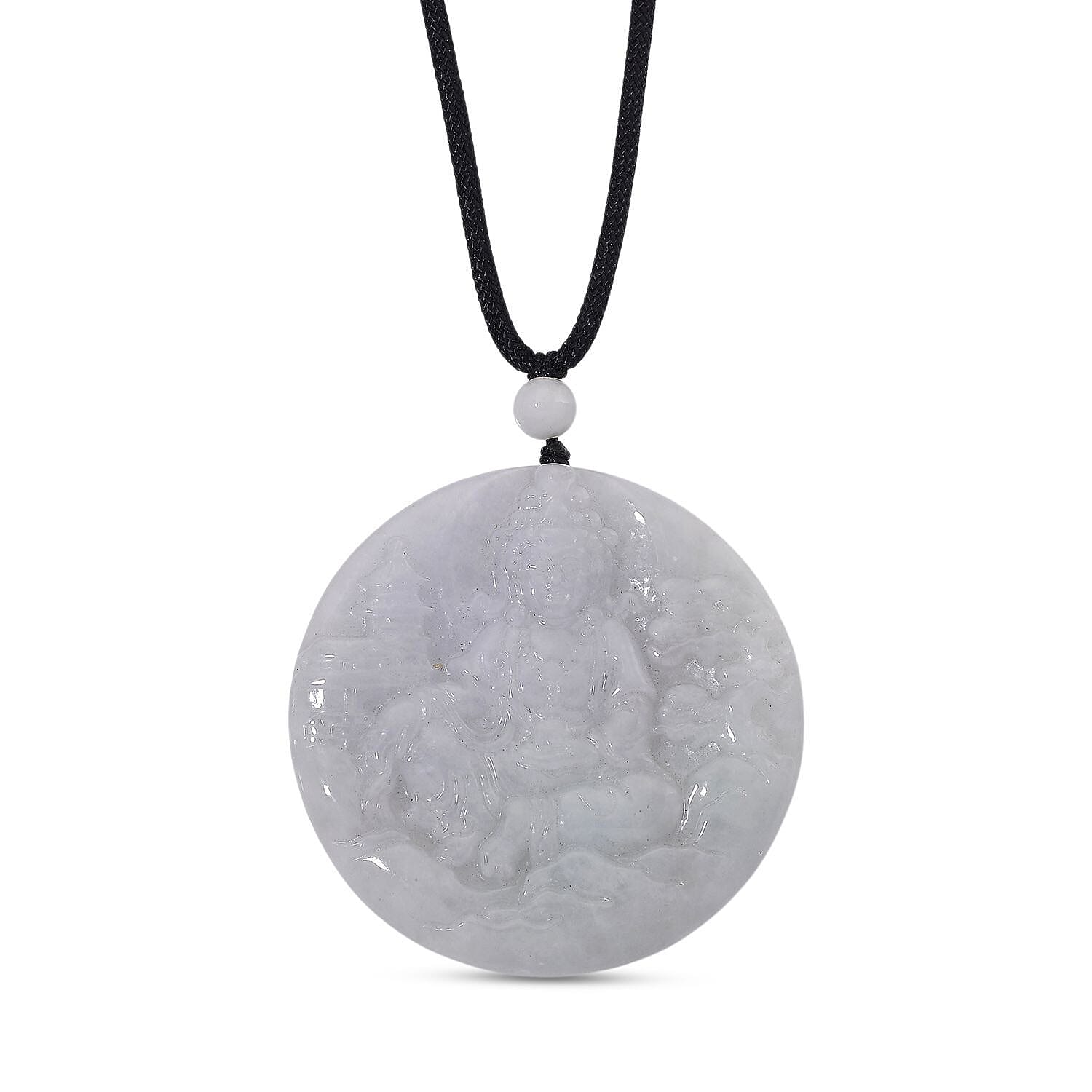 shop lc Natural Jade 10.00 ctw Carved Buddha Pendant with Black Rope Cord Necklace (28 Inches)