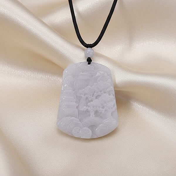 Shop Lc Natural Jade 155.00 Ctw Carved Pendant With Black Rope Cord Necklace 28 Inches
