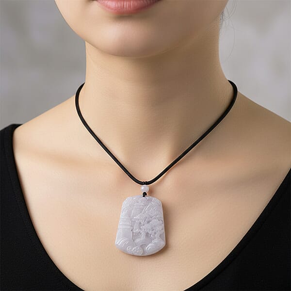 Shop Lc Natural Jade 155.00 Ctw Carved Pendant With Black Rope Cord Necklace 28 Inches