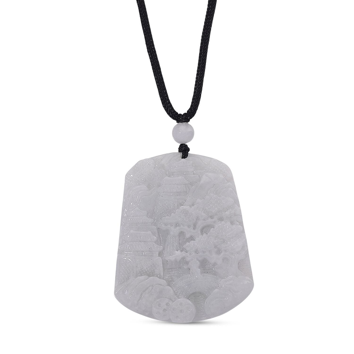 shop lc Natural Jade 155.00 ctw Carved Pendant with Black Rope Cord Necklace 28 Inches