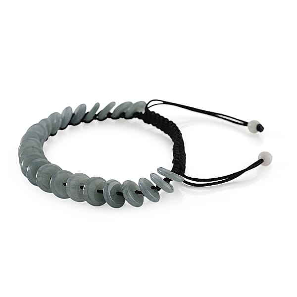 Shop Lc Natural Olmec Jade Discs Shamballa Bracelet With Black Cord Adjustable 65.00 Ctw