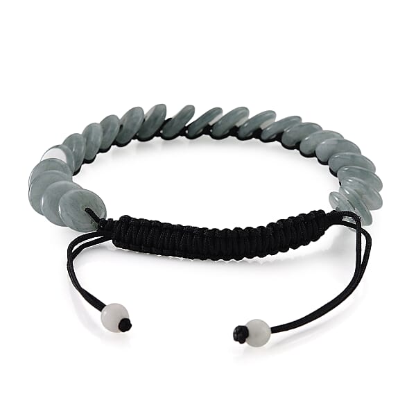 Shop Lc Natural Olmec Jade Discs Shamballa Bracelet With Black Cord Adjustable 65.00 Ctw