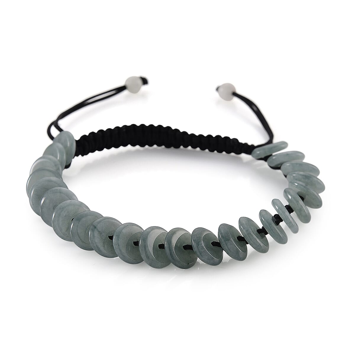 shop lc Natural Olmec Jade Discs Shamballa Bracelet With Black Cord Adjustable 65.00 ctw