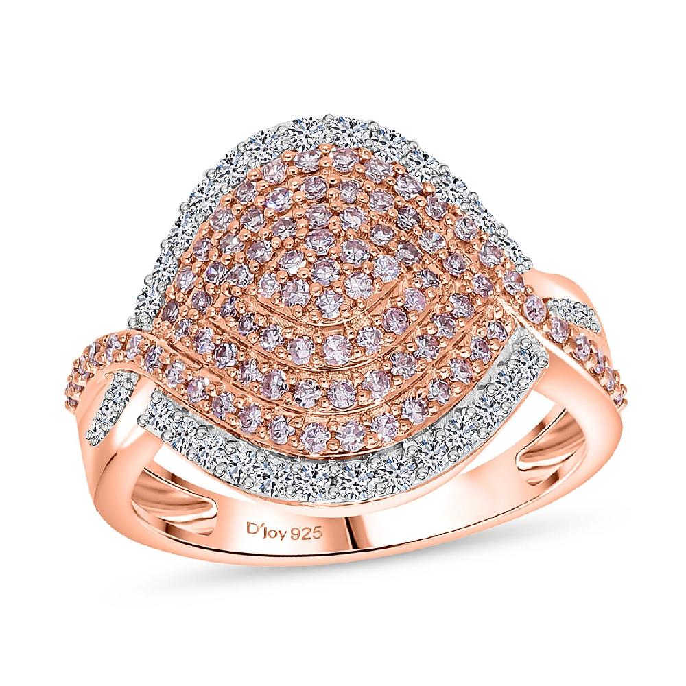 shop lc Natural Pink and White Diamond 1.00 ctw Ring in Vermeil Rose Gold Over Sterling Silver