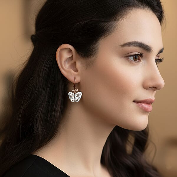 Shop Lc Natural Pink And White Diamond Butterfly Earrings In Vermeil RG Over Sterling Silver 0.50 Ctw
