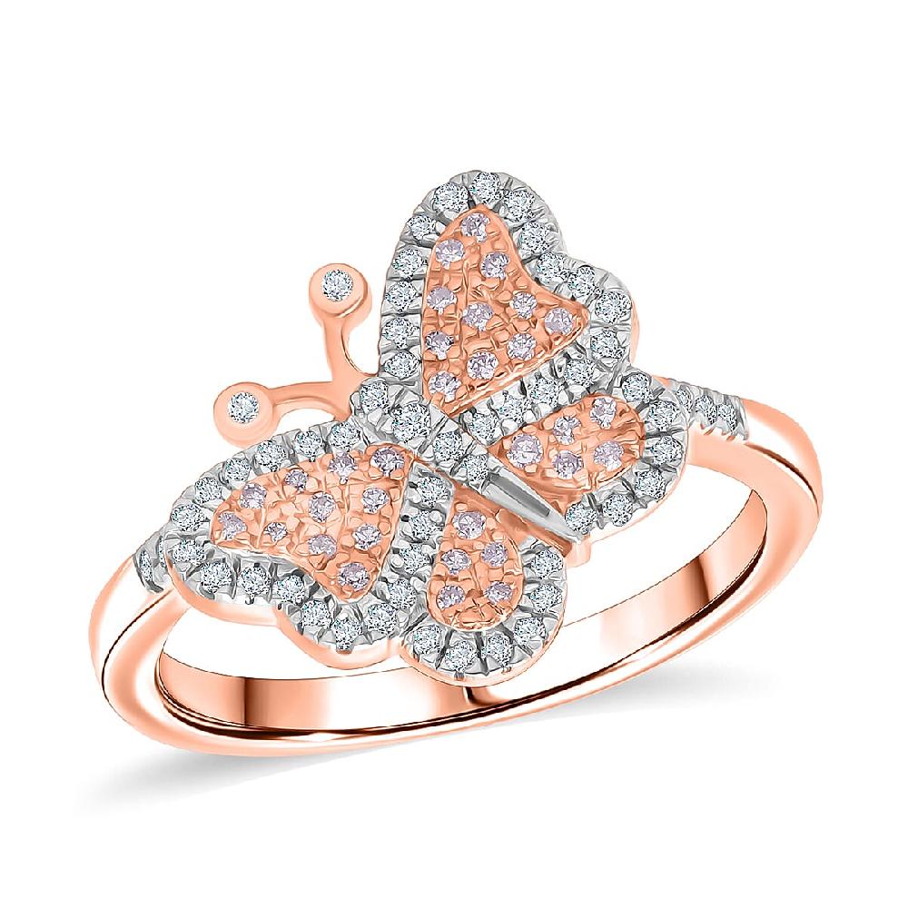 shop lc Natural Pink Diamond White Diamond Butterfly Ring in Vermeil RG Over Sterling Silver 0.35 ctw