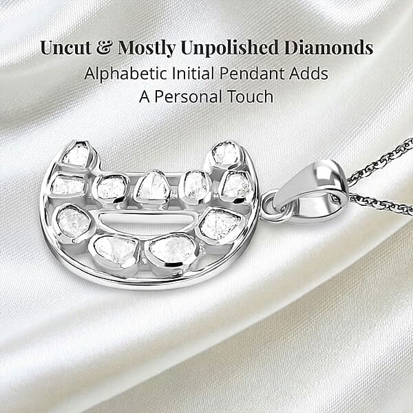 Shop Lc Natural Uncut Polki Diamond 0.50 Ctw Initial D Pendant Necklace In Platinum Over Sterling Silver 20 Inches