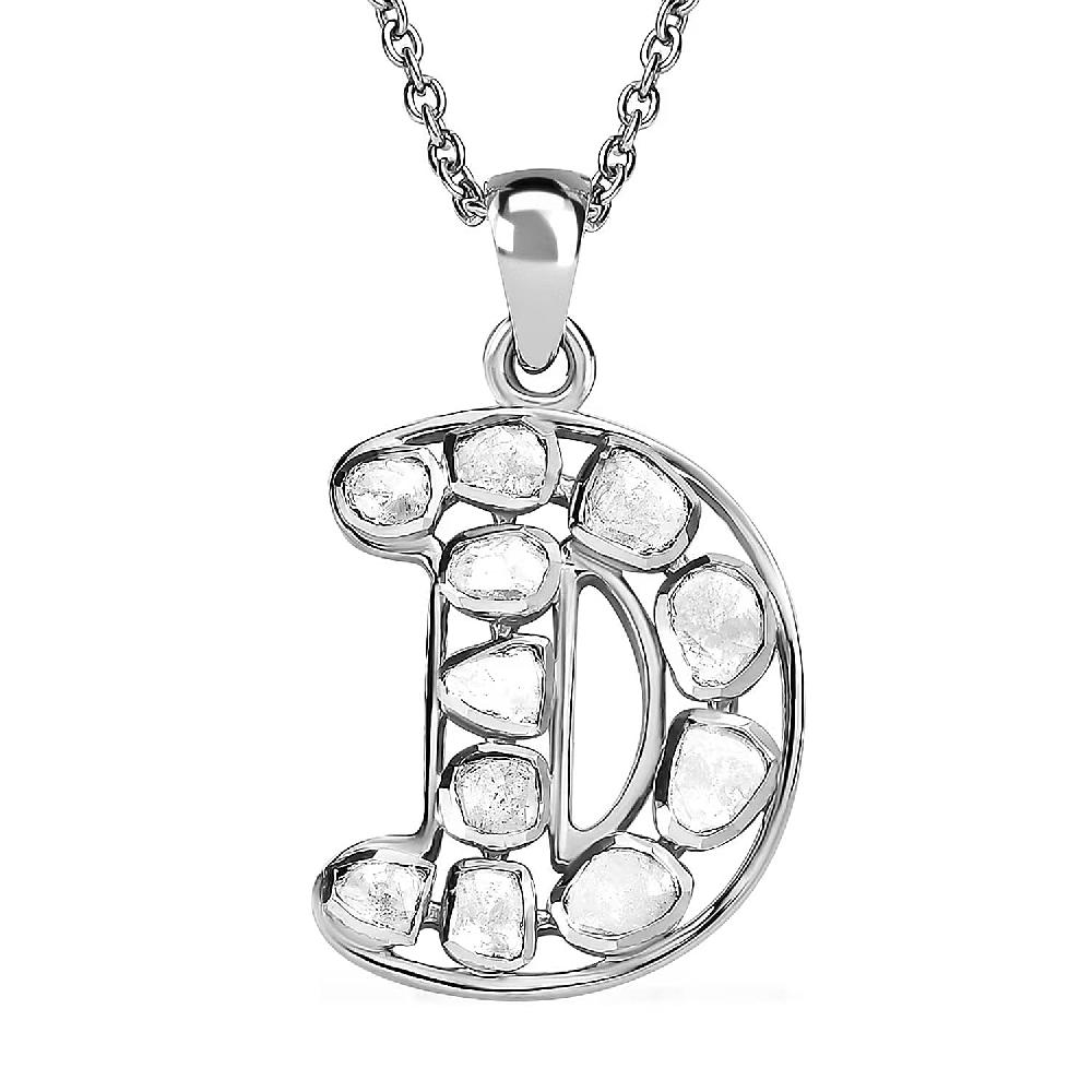 shop lc Natural Uncut Polki Diamond 0.50 ctw Initial D Pendant Necklace in Platinum Over Sterling Silver 20 Inches
