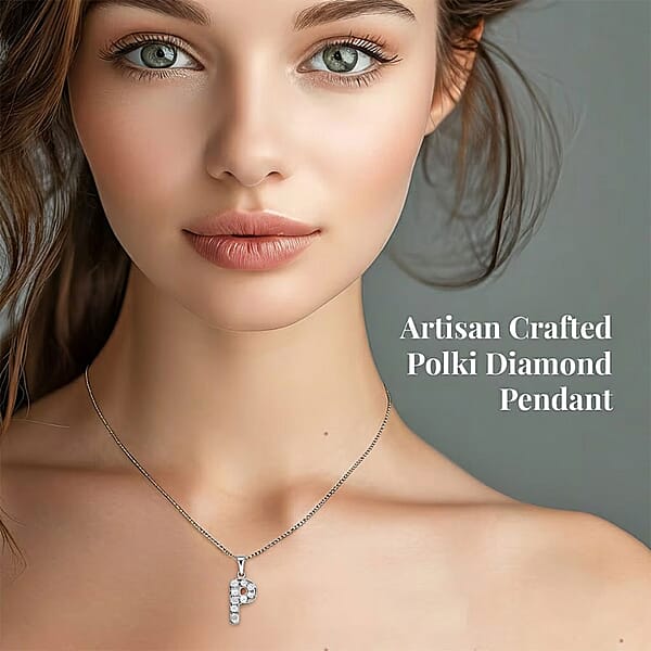 Shop Lc Natural Uncut Polki Diamond 0.50 Ctw Initial P Pendant Necklace In Platinum Over Sterling Silver 20 Inches