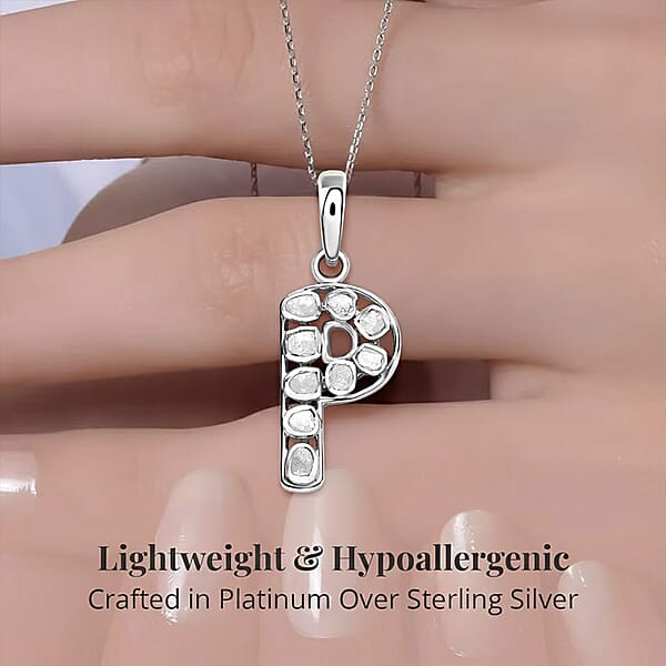 Shop Lc Natural Uncut Polki Diamond 0.50 Ctw Initial P Pendant Necklace In Platinum Over Sterling Silver 20 Inches