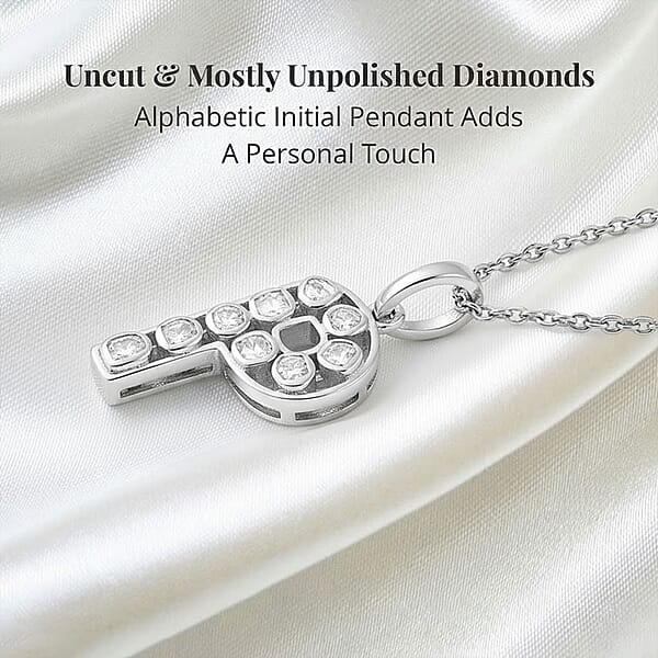 Shop Lc Natural Uncut Polki Diamond 0.50 Ctw Initial P Pendant Necklace In Platinum Over Sterling Silver 20 Inches