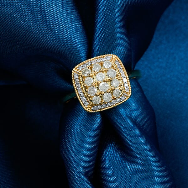 Shop Lc Natural Yellow Diamond White Diamond Ring In 14K YG Over Sterling Silver 0.50 Ctw