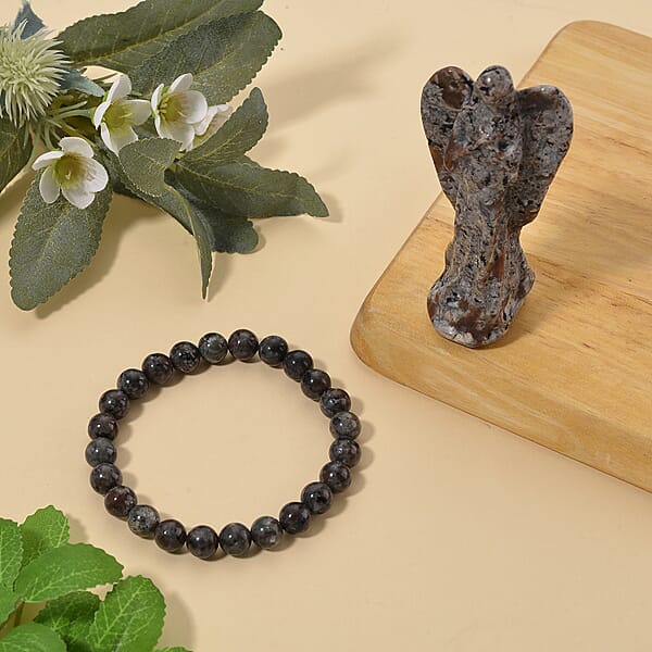 Shop Lc Natural Yooperlite 375.00 Ctw Angel And Beaded Stretch Bracelet With Free UV Flash Light