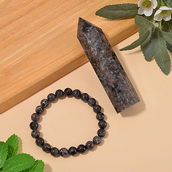 Shop Lc Natural Yooperlite 535.00 Ctw Pencil (3.5-3.9In) And Beaded 8mm Stretch Bracelet With Free UV Flash Light