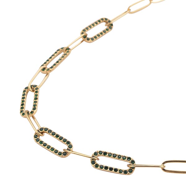 Shop Lc Neon Green Austrian Crystal Paper Clip Chain Necklace In ION Plated YG Stainless Steel 20-22 Inches Tarnish-Free Waterproof Sweat Proof Jewelry