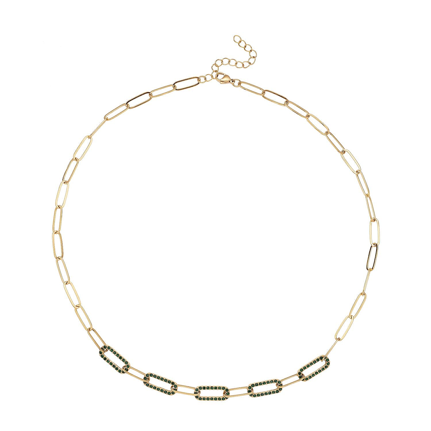 shop lc Neon Green Austrian Crystal Paper Clip Chain Necklace in ION Plated YG Stainless Steel 20-22 Inches Tarnish-Free Waterproof Sweat Proof Jewelry