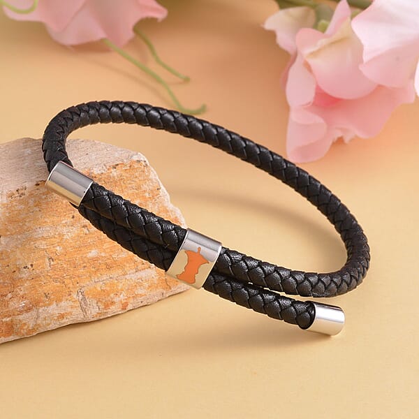 Shop Lc No Kid Hungry Enameled Logo Adjustable Bracelet In Genuine Leather And Stainless Steel Tarnish-Free Waterproof Sweat Proof Jewelry
